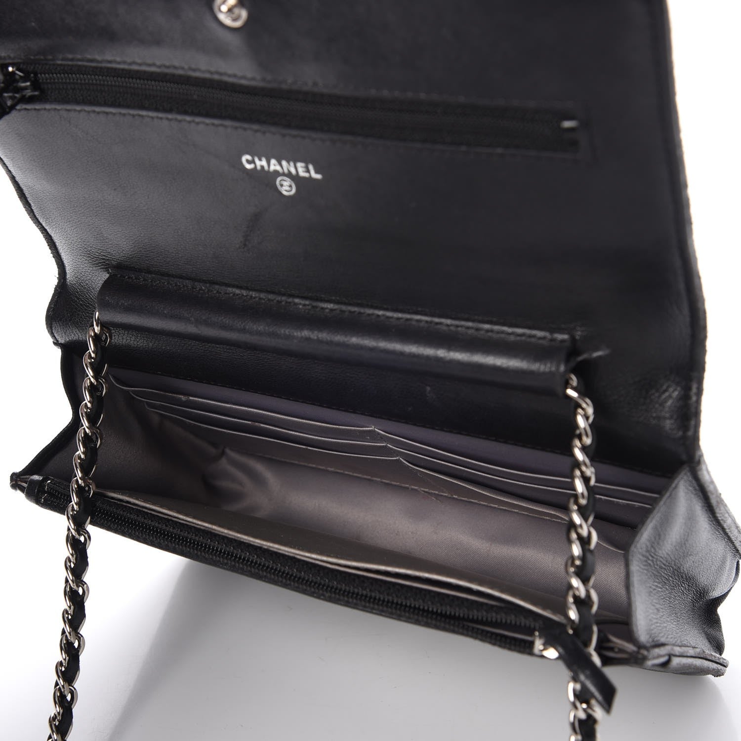 Chanel Lambskin Camellia Embossed Wallet on Chain WOC Black 5 of 17