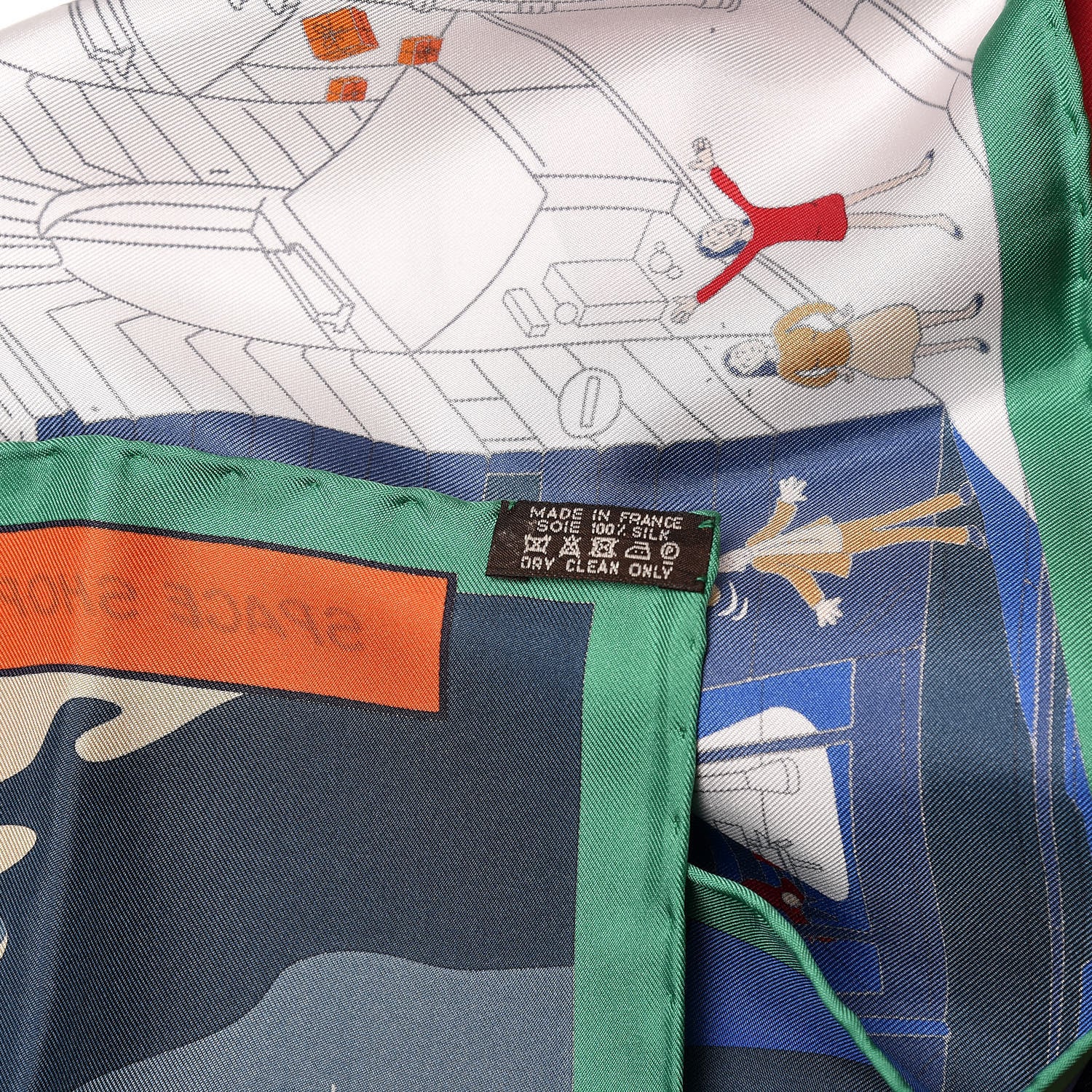Hermes Silk Space Shopping Au Faubourg Scarf 90 Bleu Vert Rouge 10 of 10