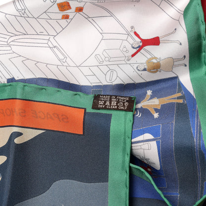 Hermes Silk Space Shopping Au Faubourg Scarf 90 Bleu Vert Rouge 10 of 10