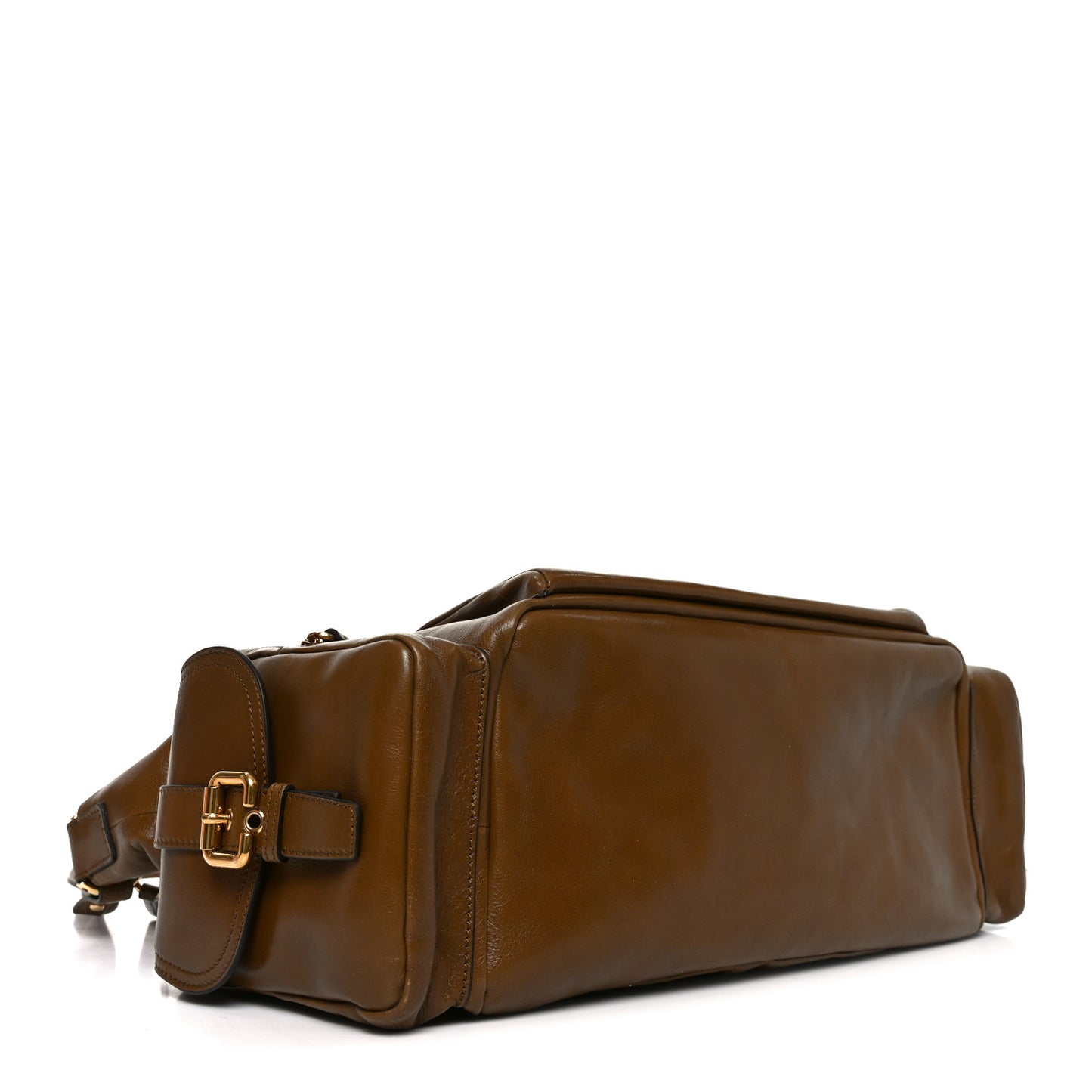 Shiny Calfskin Large Double Carry Camera Bag Dark Khaki
