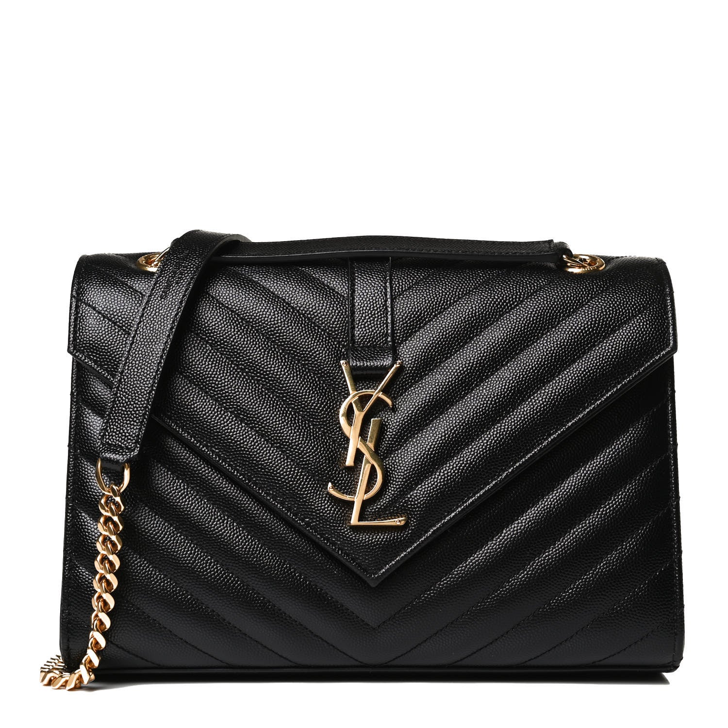 Saint Laurent Grain De Poudre Matelasse Chevron Medium Monogram Satchel Black 1 of 11