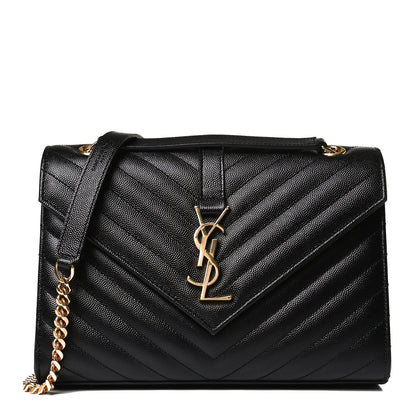 Saint Laurent Grain De Poudre Matelasse Chevron Medium Monogram Satchel Black 1 of 11