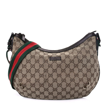 Gucci Monogram Web Medium Half Moon Hobo Dark Brown 1 of 14