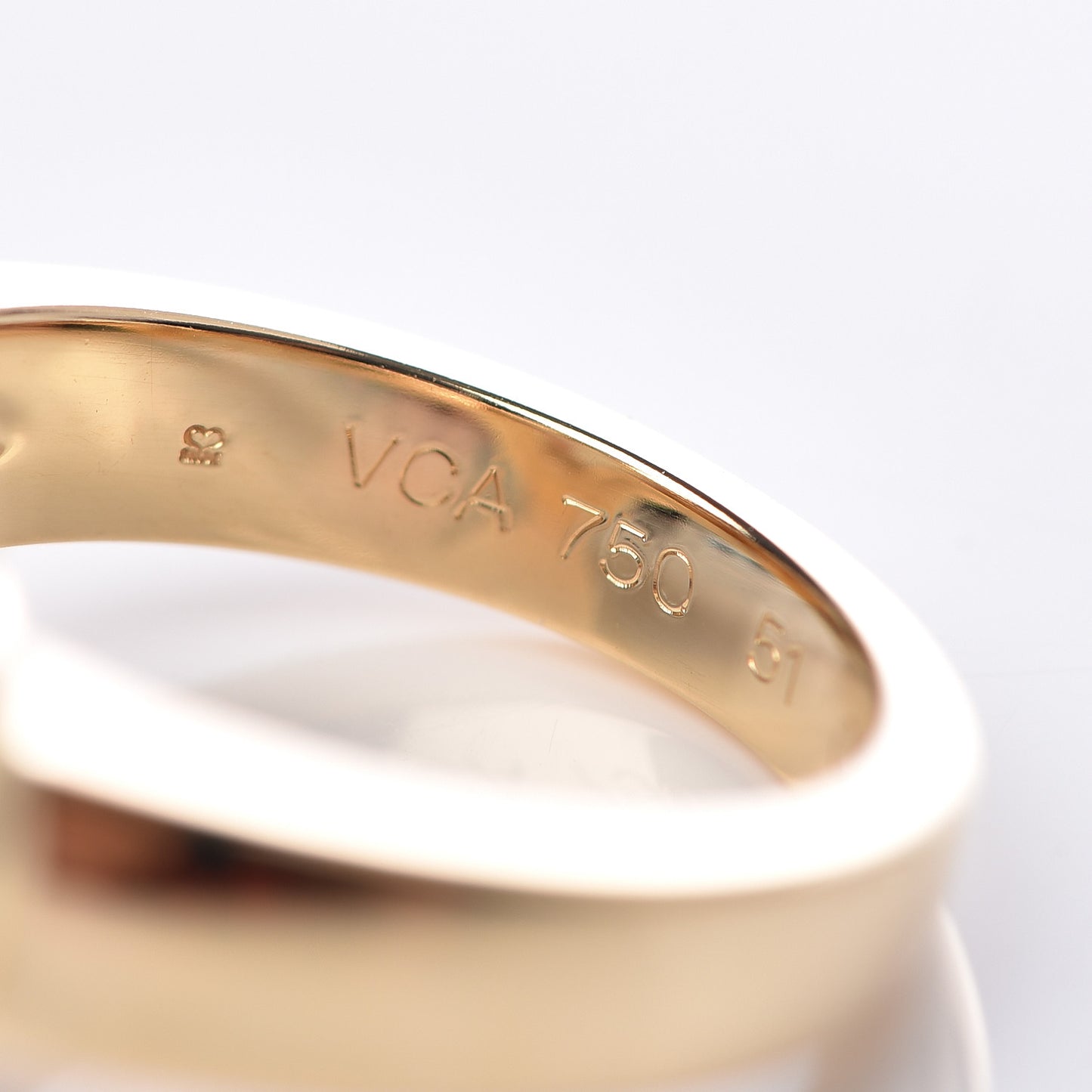 18K Yellow Gold Mother of Pearl Pure Alhambra Ring 51 5.75