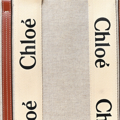 Chloe Cotton Calfskin Large Woody Ribbon Tote White Brown 8 of 11