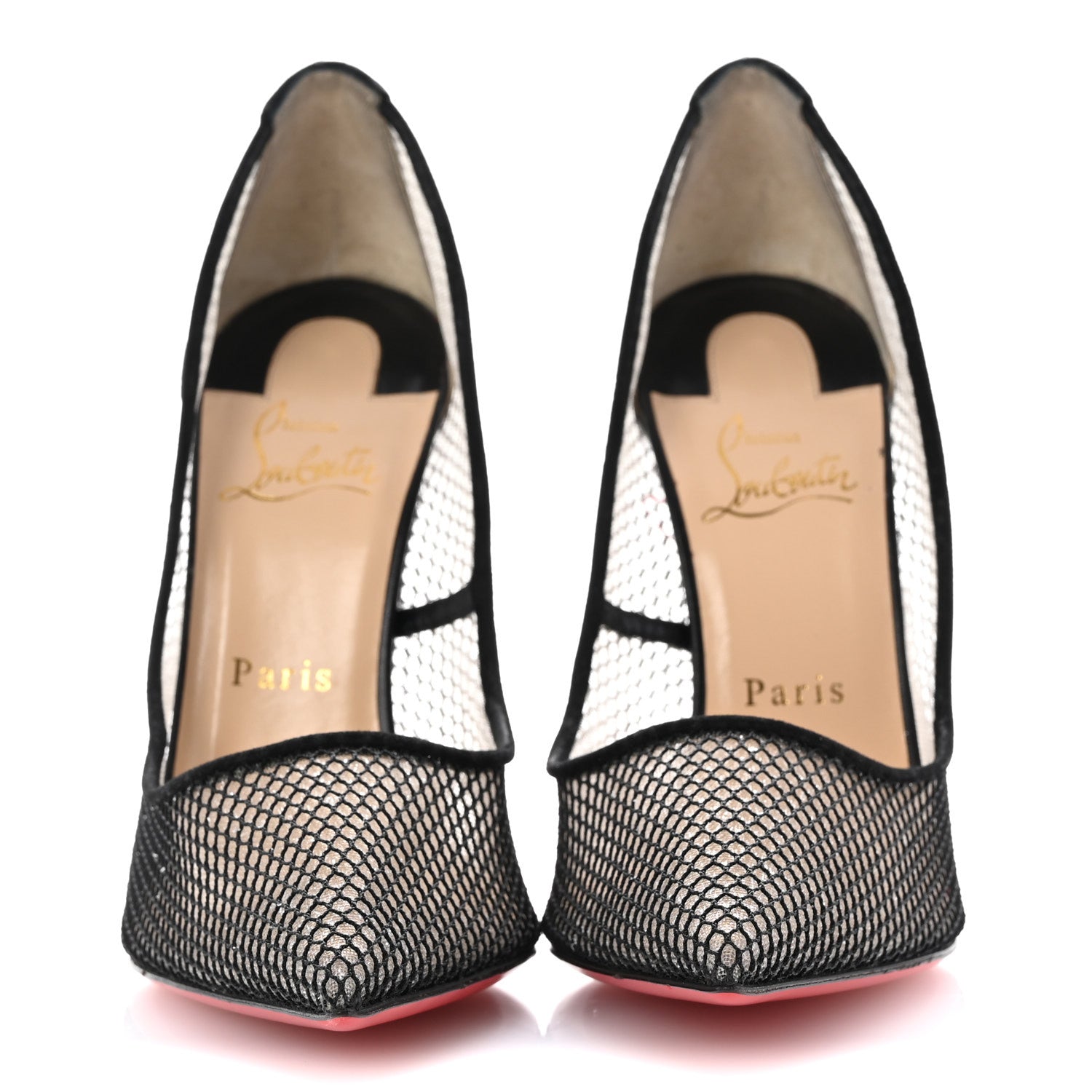 Christian Louboutin Fishnet Kid Suede Resille Follies 120 Pumps 39.5 Natural Black 3 of 11
