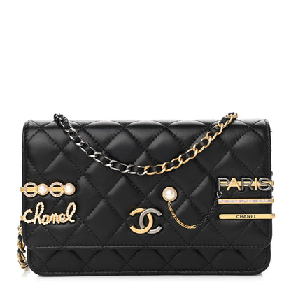 Chanel Lambskin Quilted Coco Clips Wallet On Chain WOC Black 1 of 15