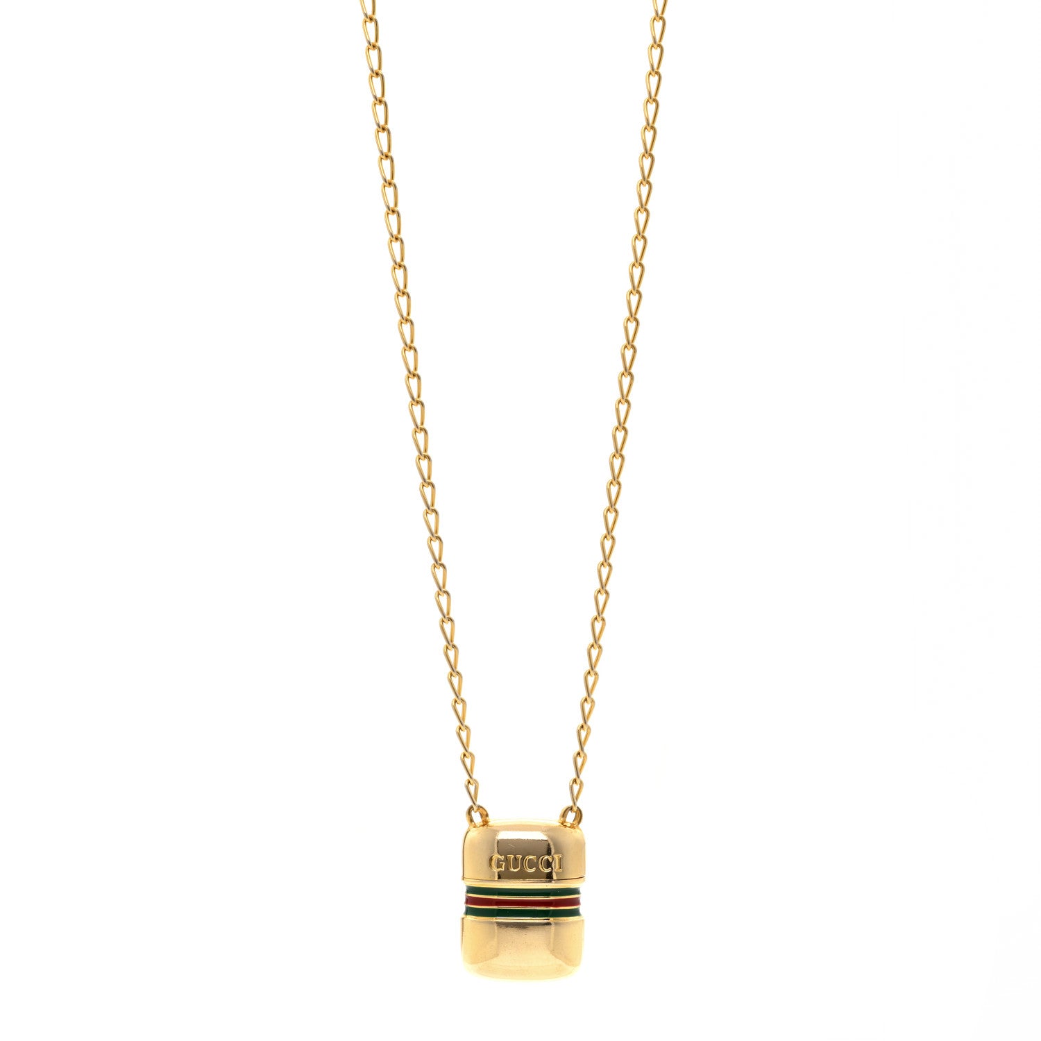 Gucci Metal Enamel Pillbox Pendant Necklace 1 of 5