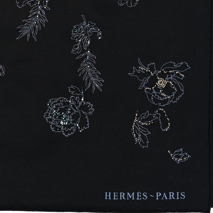 Hermes Silk Embroidered Robe Legere Scarf 90 Black Bleu 2 of 4