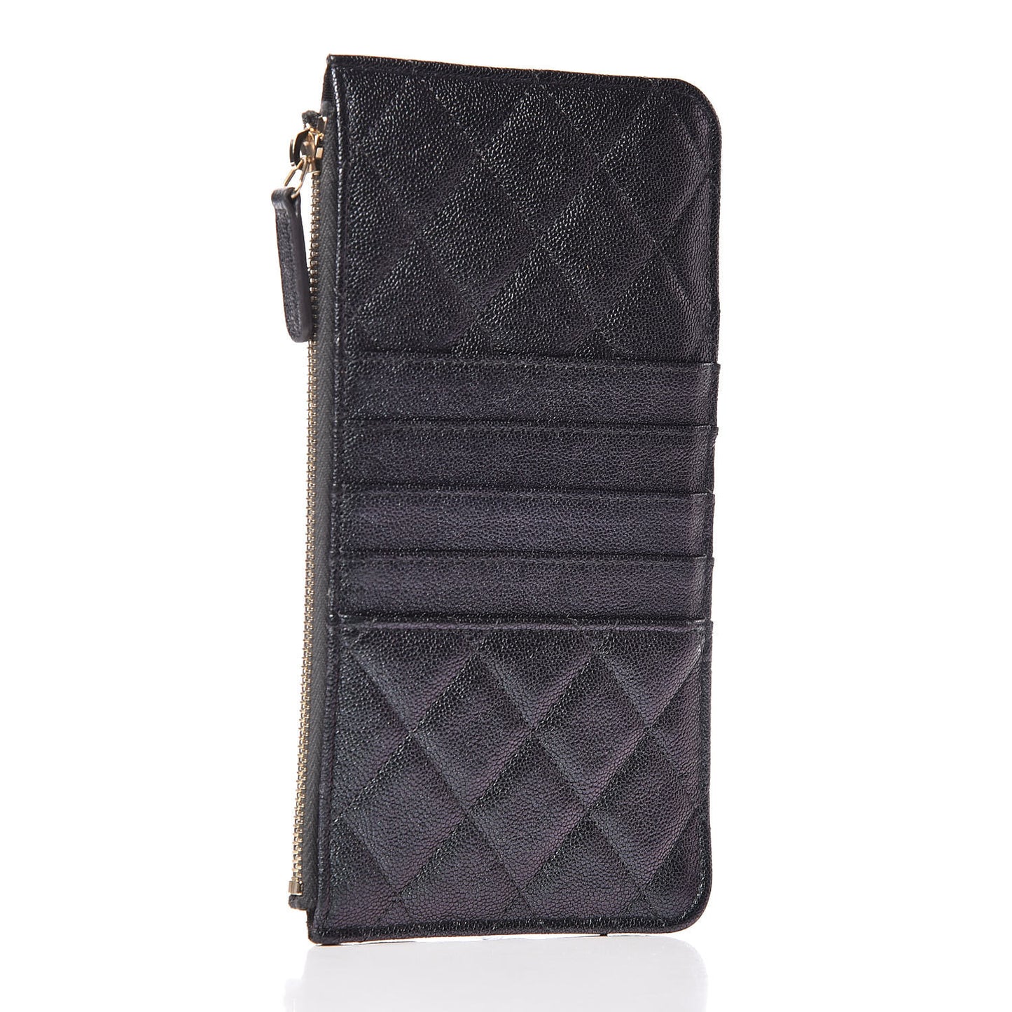 Iridescent Caviar Quilted Classic Flat Wallet Pouch Black