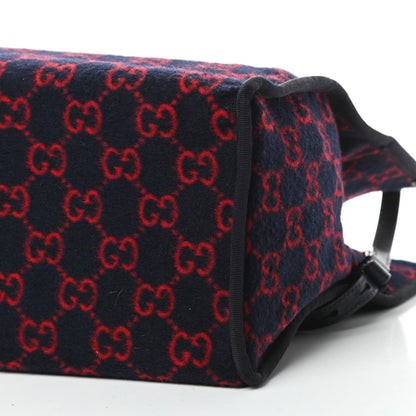 Gucci Covered Wool Textured Dollar Calfskin GG Monogram Large Tote Bag Blue Red 10 of 10