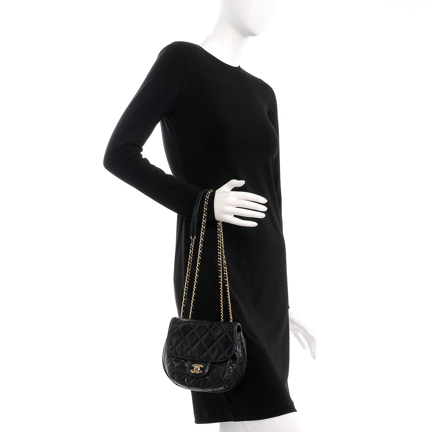 Aged Calfskin Small Bubble CC Flap Black