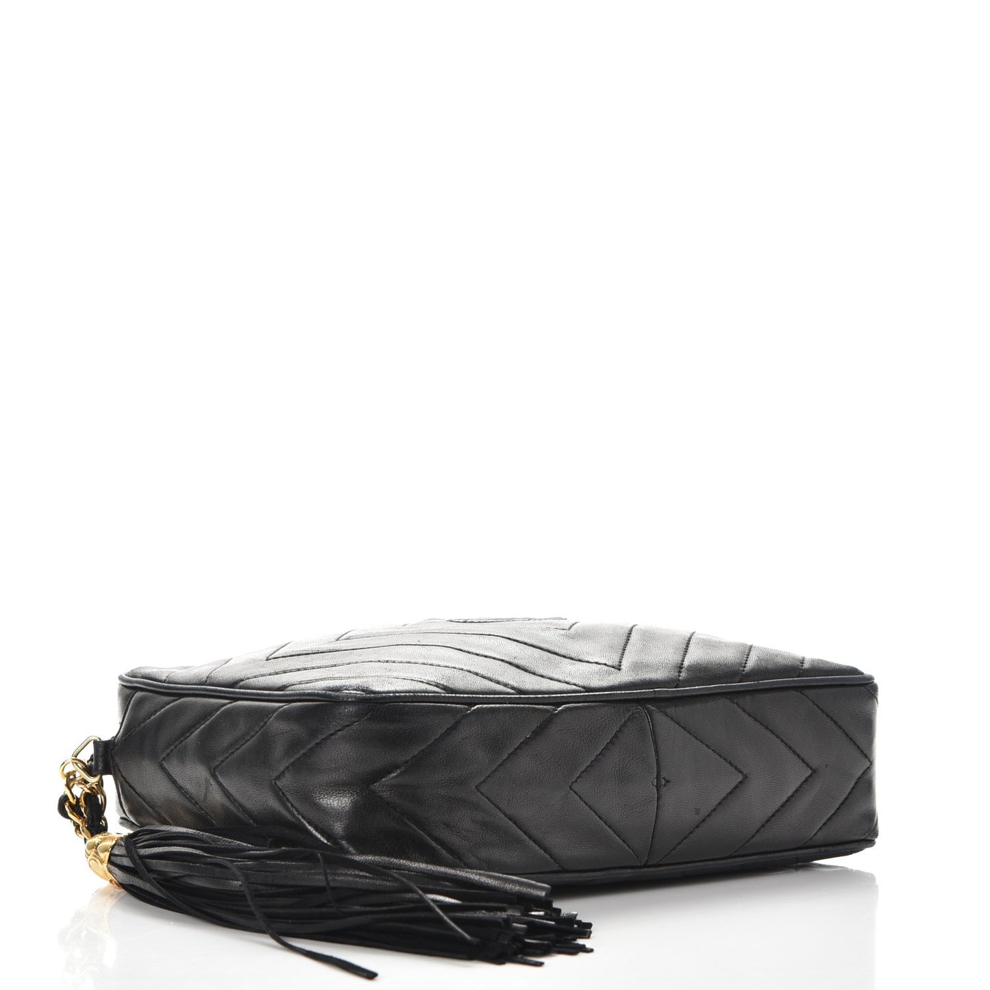 Lambskin Chevron Quilted Tassel Camera Case Black