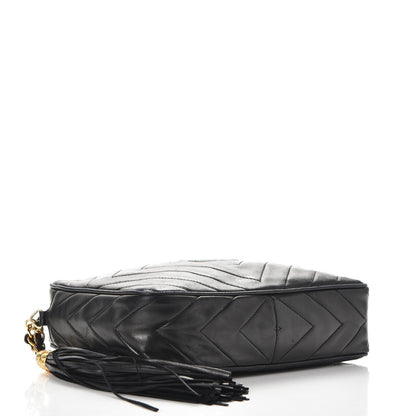 Chanel Lambskin Chevron Quilted Tassel Camera Case Black 4 of 10