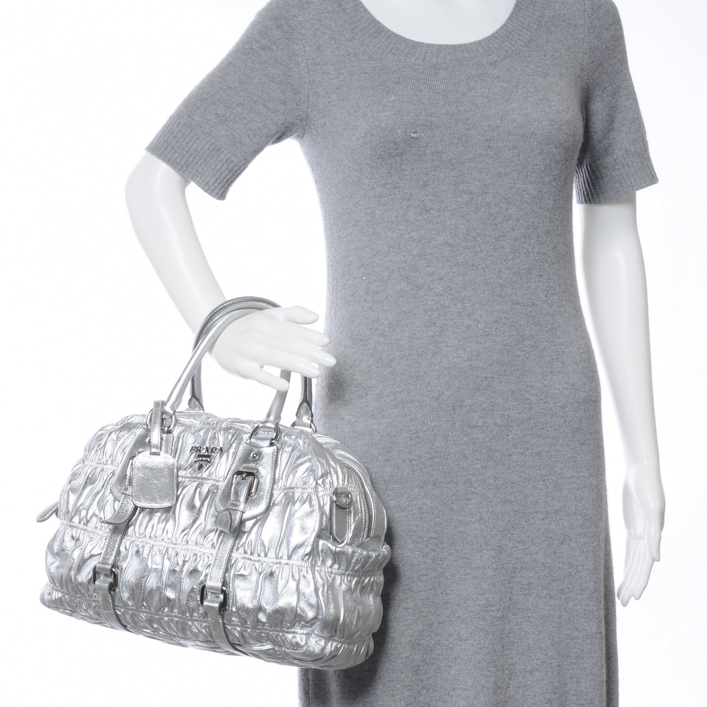 Nappa Gaufre Dome Satchel Silver