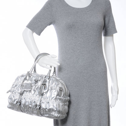 Prada Nappa Gaufre Dome Satchel Silver 2 of 8