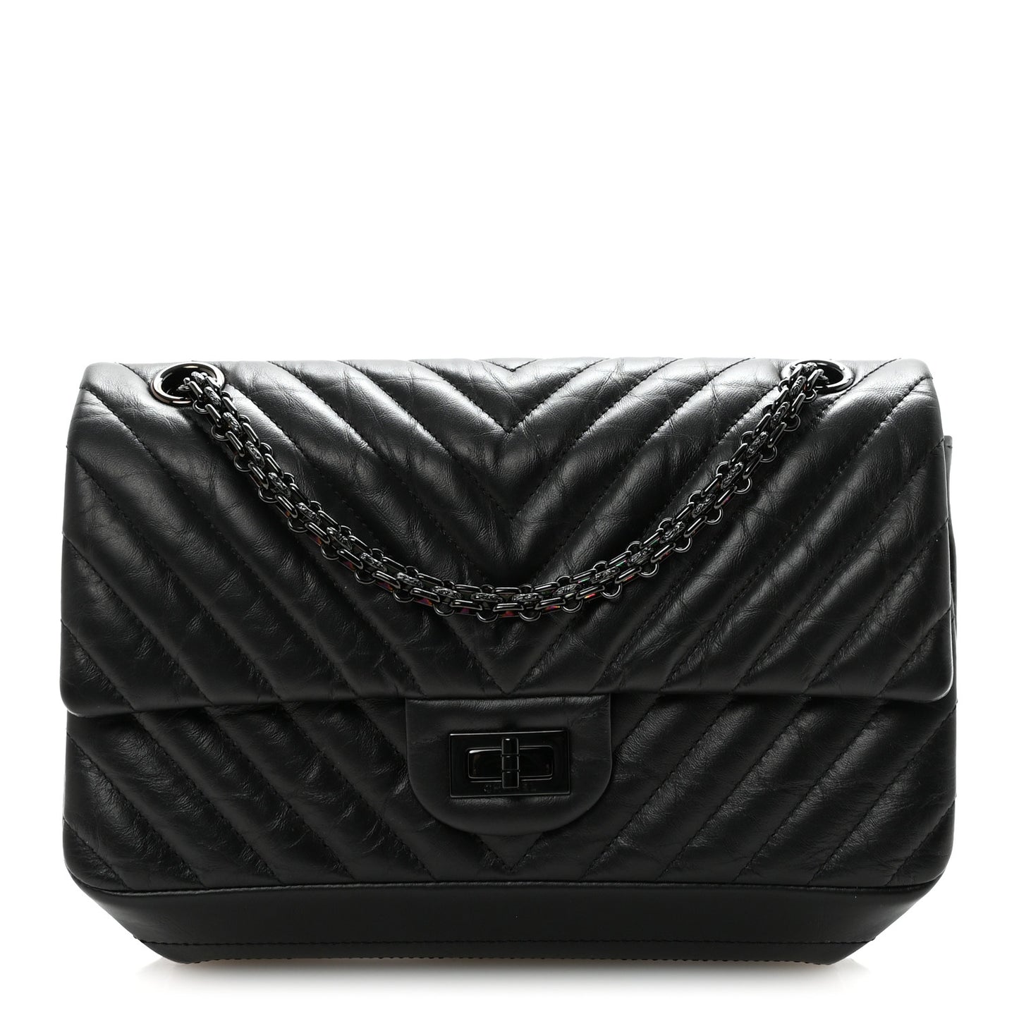 Aged Calfskin Chevron Quilted 2.55 Reissue 225 Flap So Black