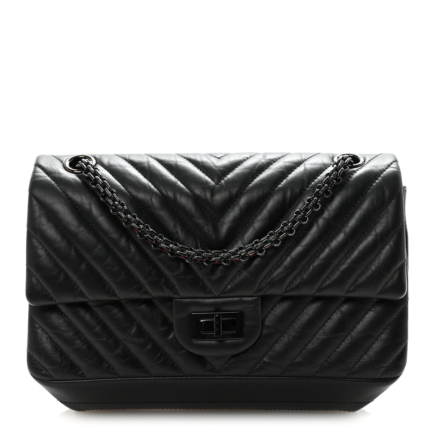 Chanel Aged Calfskin Chevron Quilted 2.55 Reissue 225 Flap So Black 1 of 11