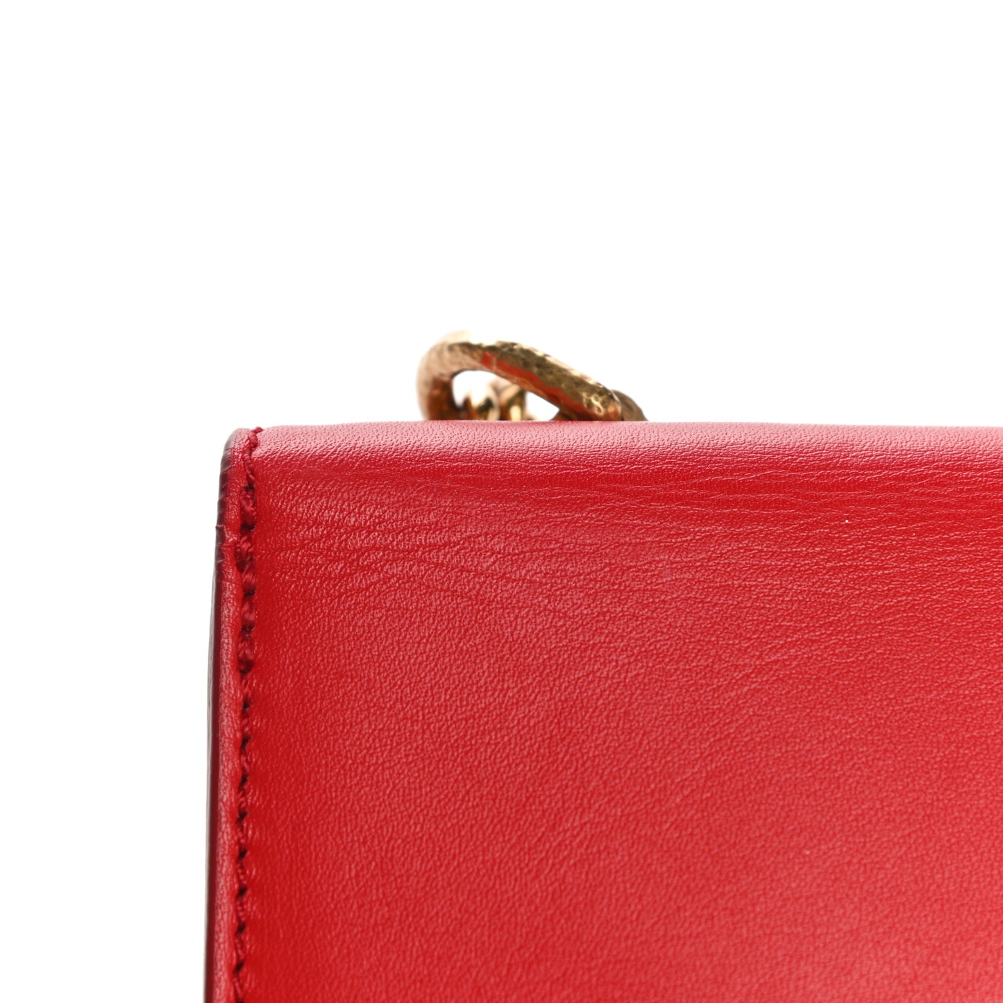 Calfskin Small Insignia Chain Flap Red