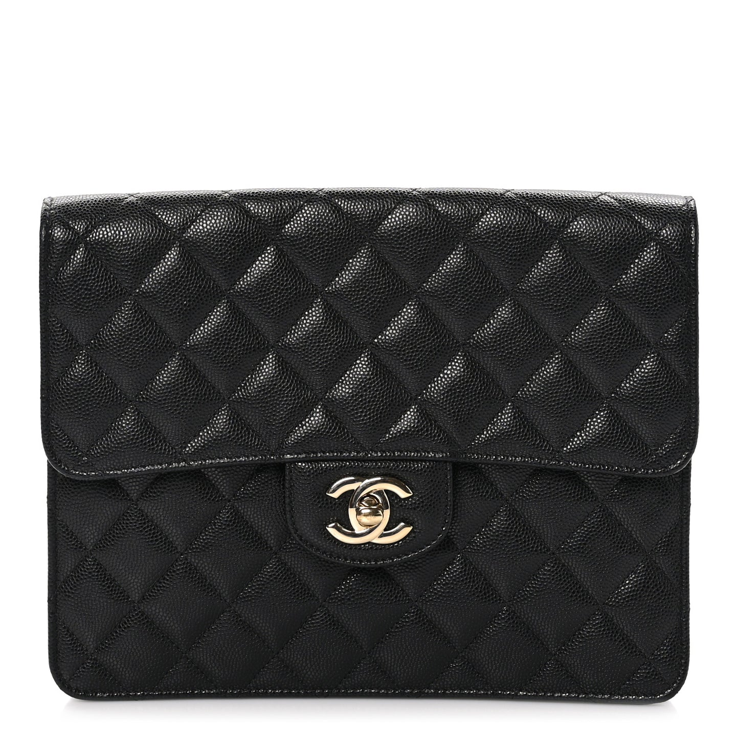 Caviar Quilted Square Flap Clutch Black