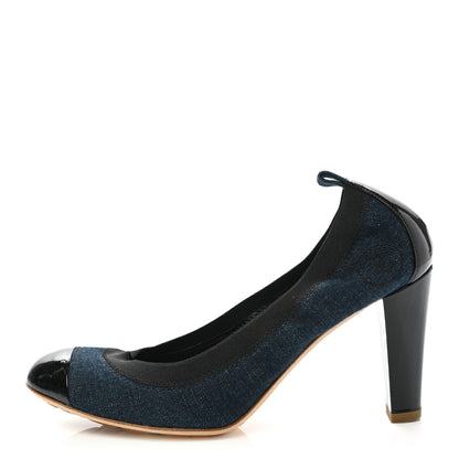 Chanel Denim Patent CC Elastic Stretch Pumps 38.5 Blue Black 1 of 8