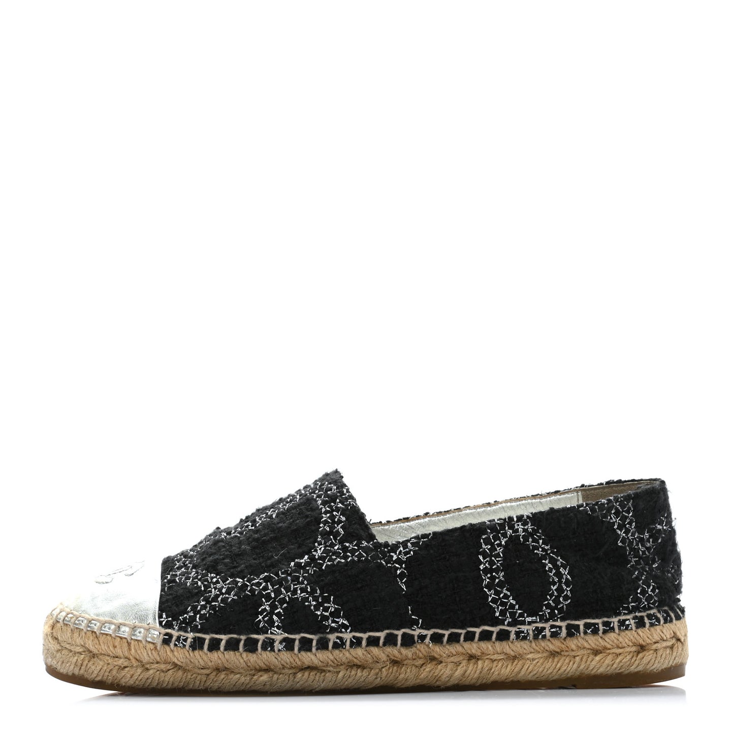 Tweed Lambskin CC Espadrilles 37 Black Silver