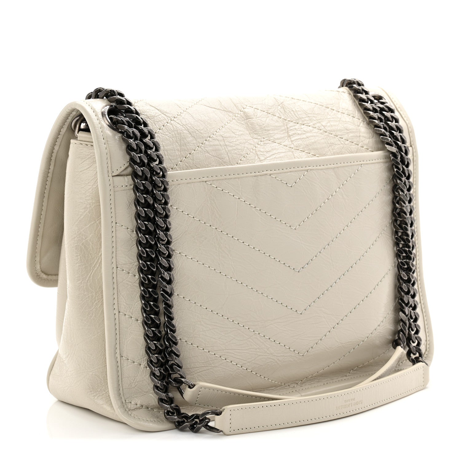 Saint Laurent Crinkled Calfskin Matelasse Monogram Medium Niki Chain Satchel Crema Soft 3 of 11