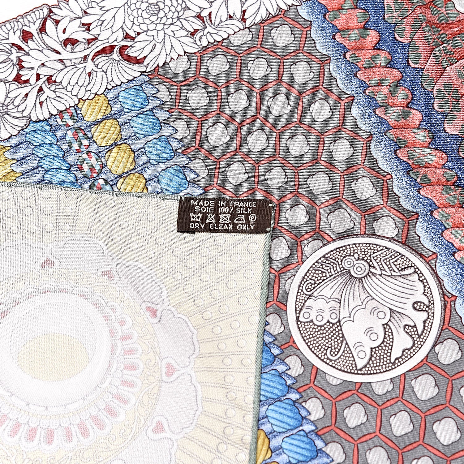 Hermes Silk Parures de Samourais Scarf 90 Rose Poudre Kaki Blue Jean 3 of 5