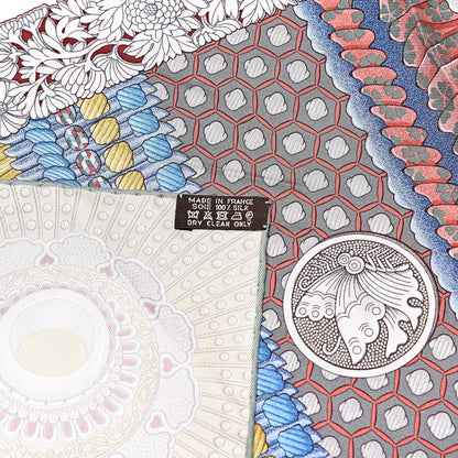 Hermes Silk Parures de Samourais Scarf 90 Rose Poudre Kaki Blue Jean 3 of 5