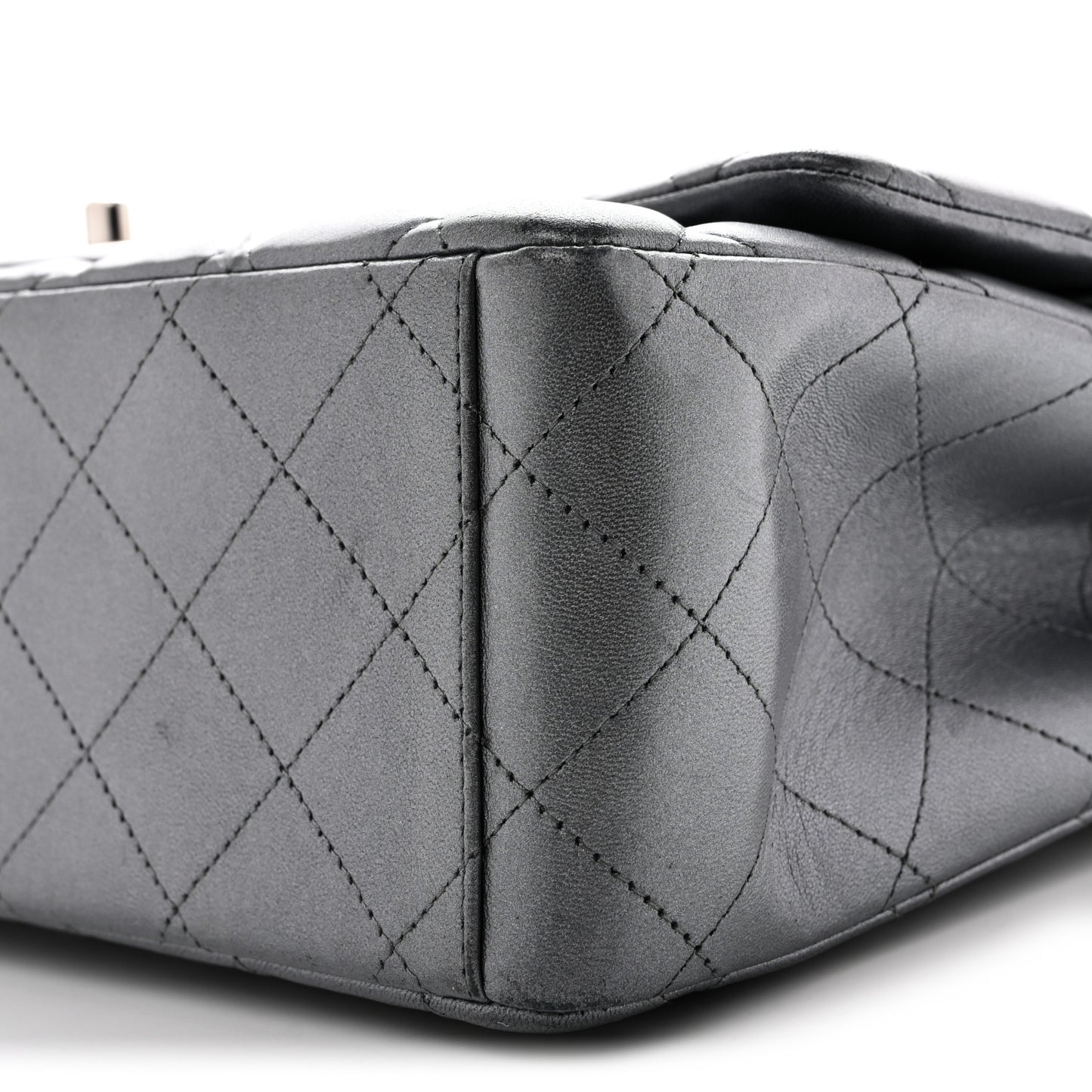 Metallic Lambskin Quilted Maxi Double Flap Pewter