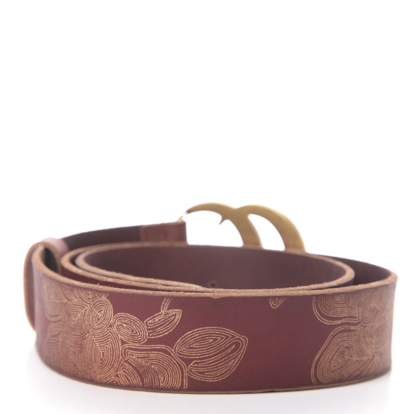 Faded Calfskin Leaf Print Double G 40mm Belt 95 38 Hibiscus Red Gold
