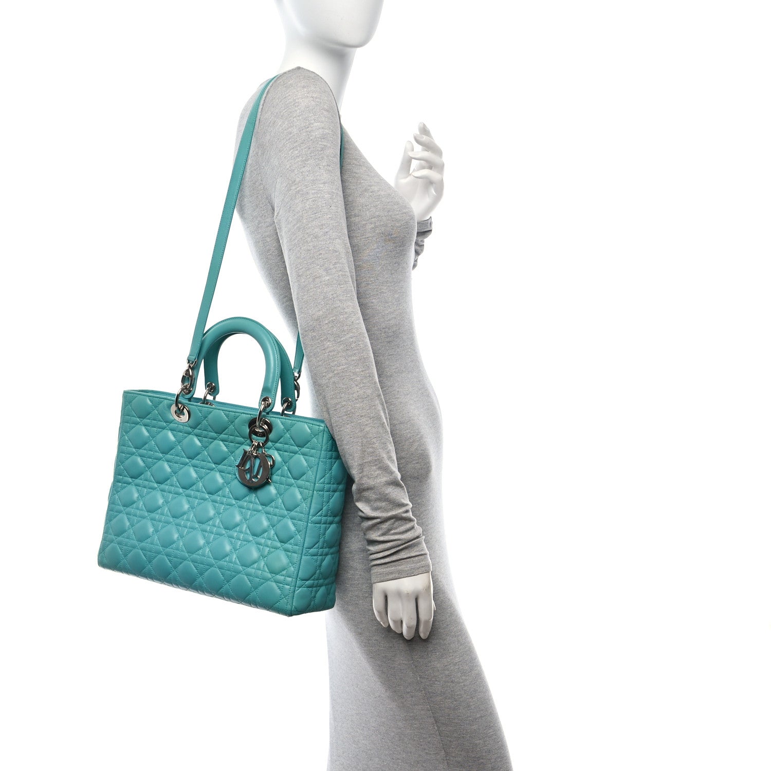 Christian Dior Lambskin Cannage Large Lady Dior Turquoise 2 of 10