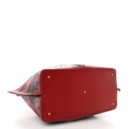 Valentino Garavani Grained Calfskin Butterfly Embossed Medium VLogo Escape Shopper Bag Red Black 5 of 17