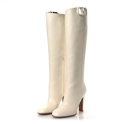 Valentino Garavani Calfskin Vlogo Knee High 105mm Boots 37 Ivory 4 of 12