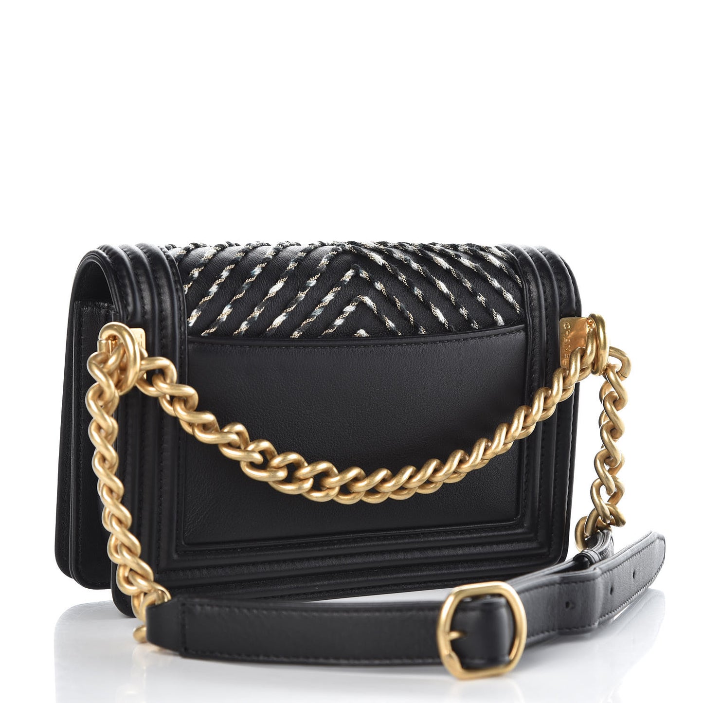 Calfskin Chevron Embroidered Boy By The Sea Flap Waist Belt Bag Black