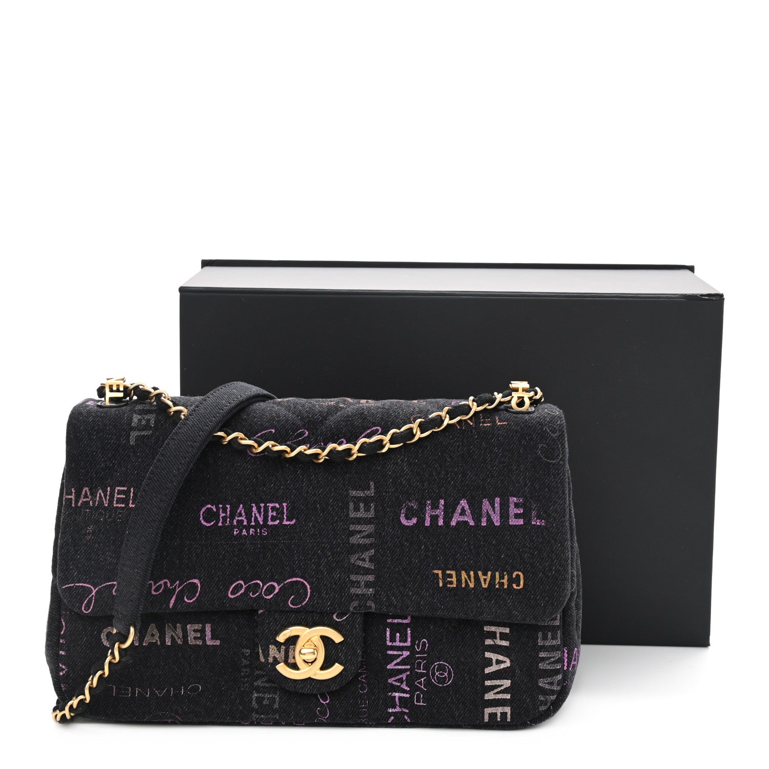 Chanel Denim Quilted Denim Mood Large Flap Black Multicolor 11 of 11