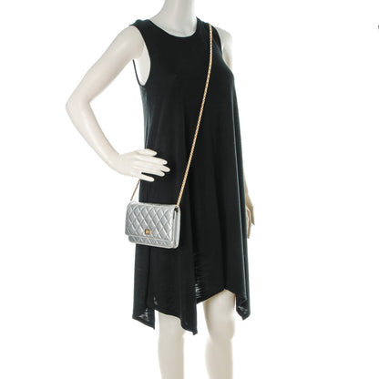 Chanel Metallic Lambskin Quilted Reissue Wallet On Chain WOC Silver 2 of 8