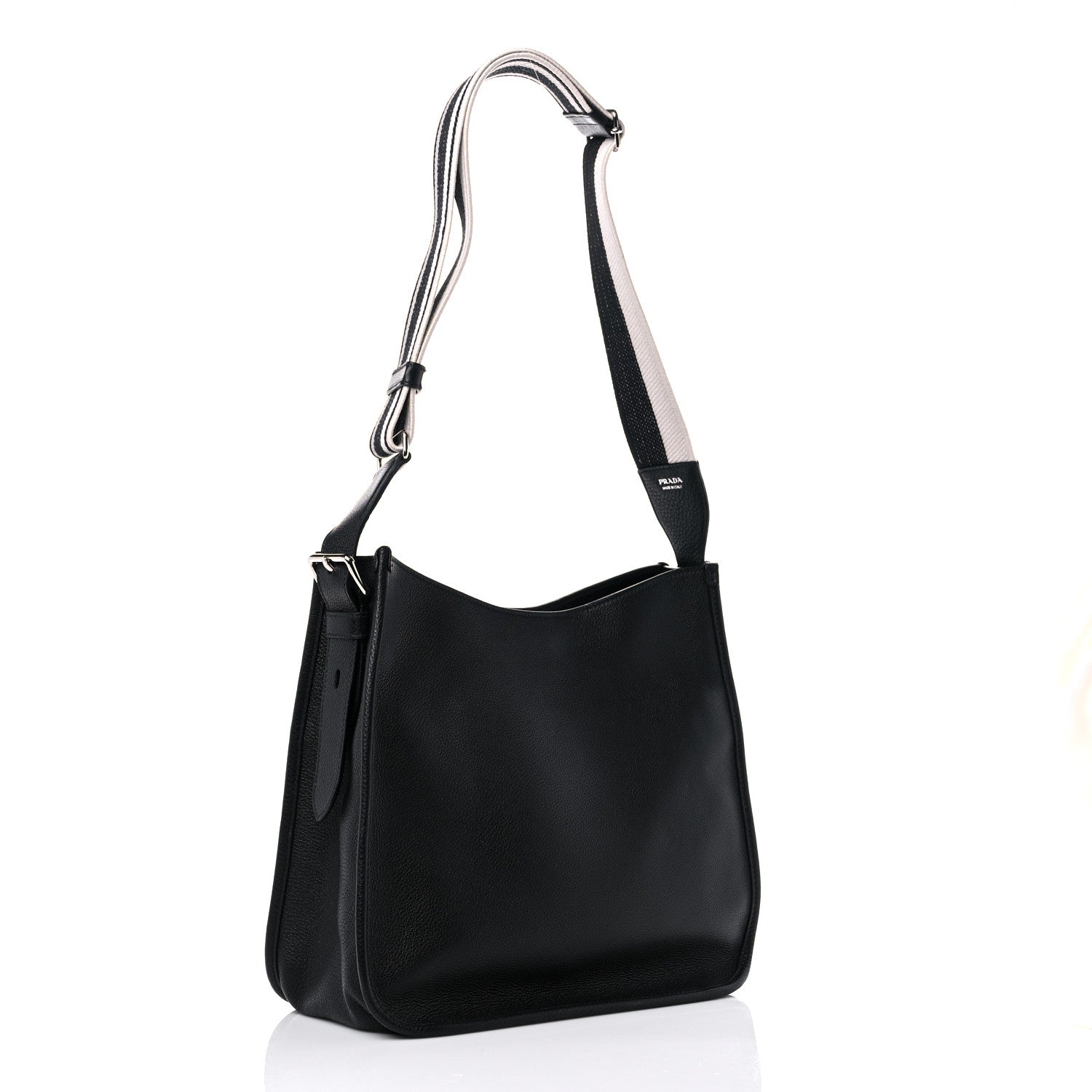 Prada Vitello Daino Soft Hobo Messenger Bag Black 3 of 10