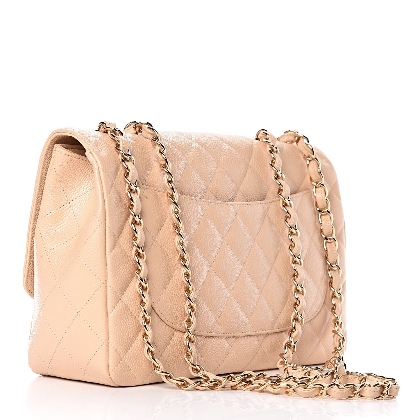 Caviar Quilted Jumbo Single Flap Beige Clair