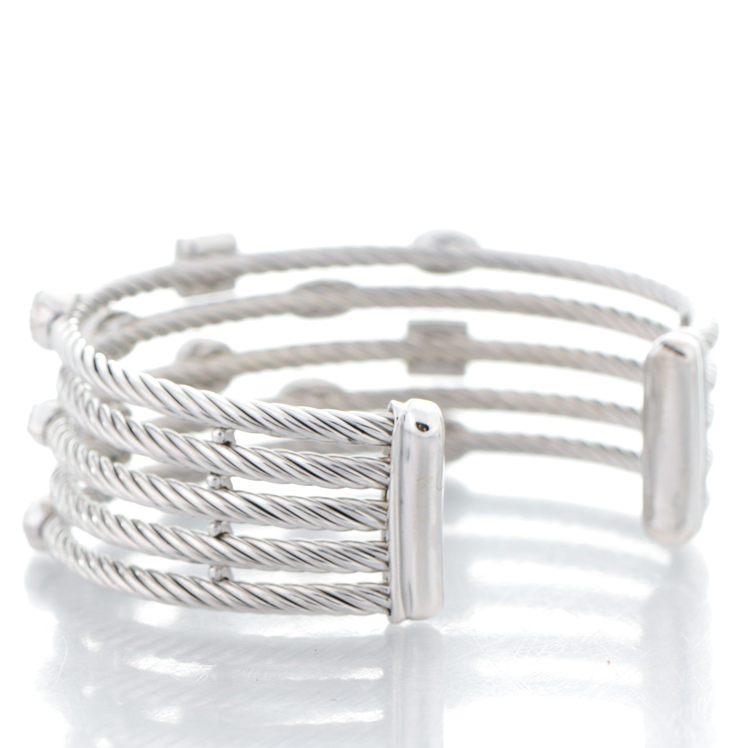 David Yurman Sterling Silver Diamond Five Row Confetti Cuff Bracelet 3 of 4