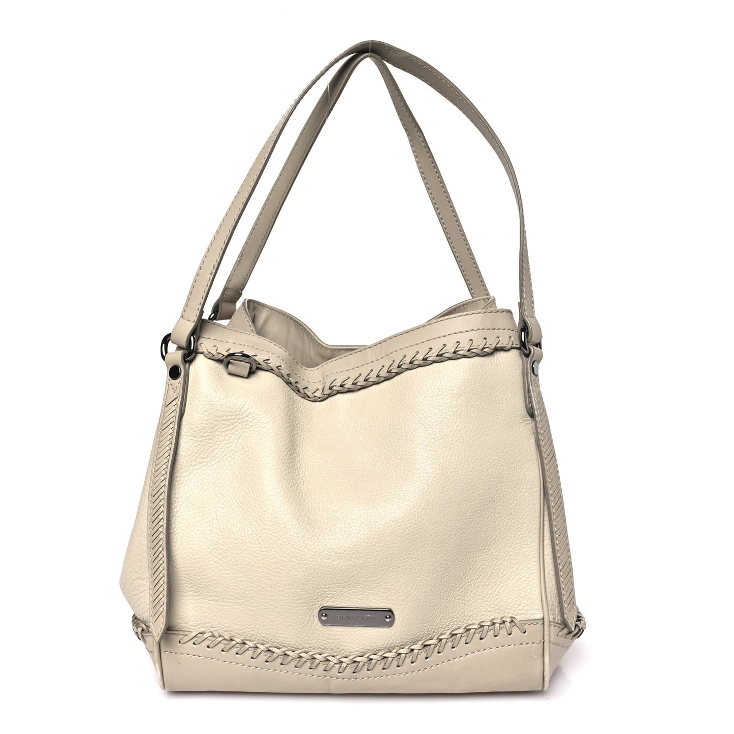 Grainy Calfskin Braided Small Canterbury Tote Beige