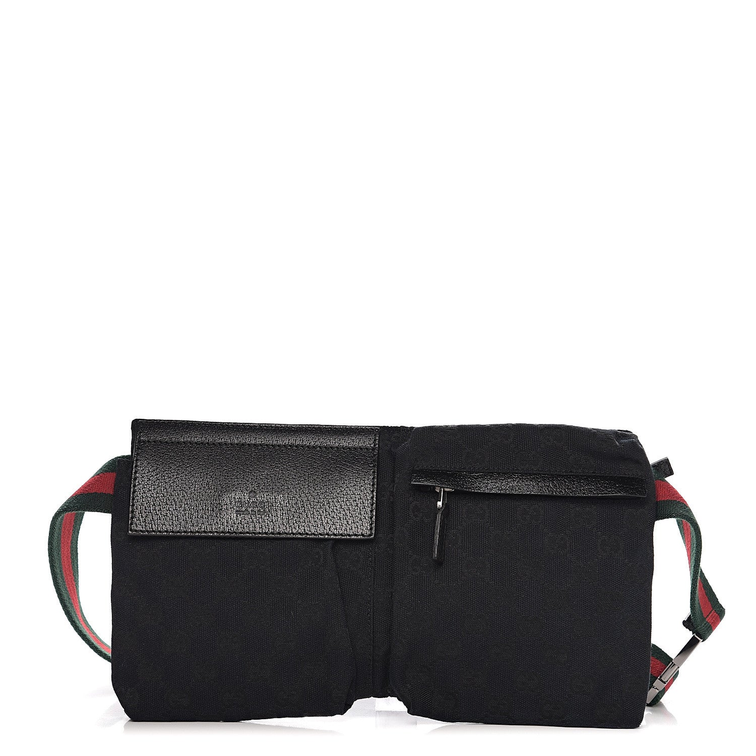 Gucci GG Monogram Web Double Pocket Belt Bag Black 1 of 9