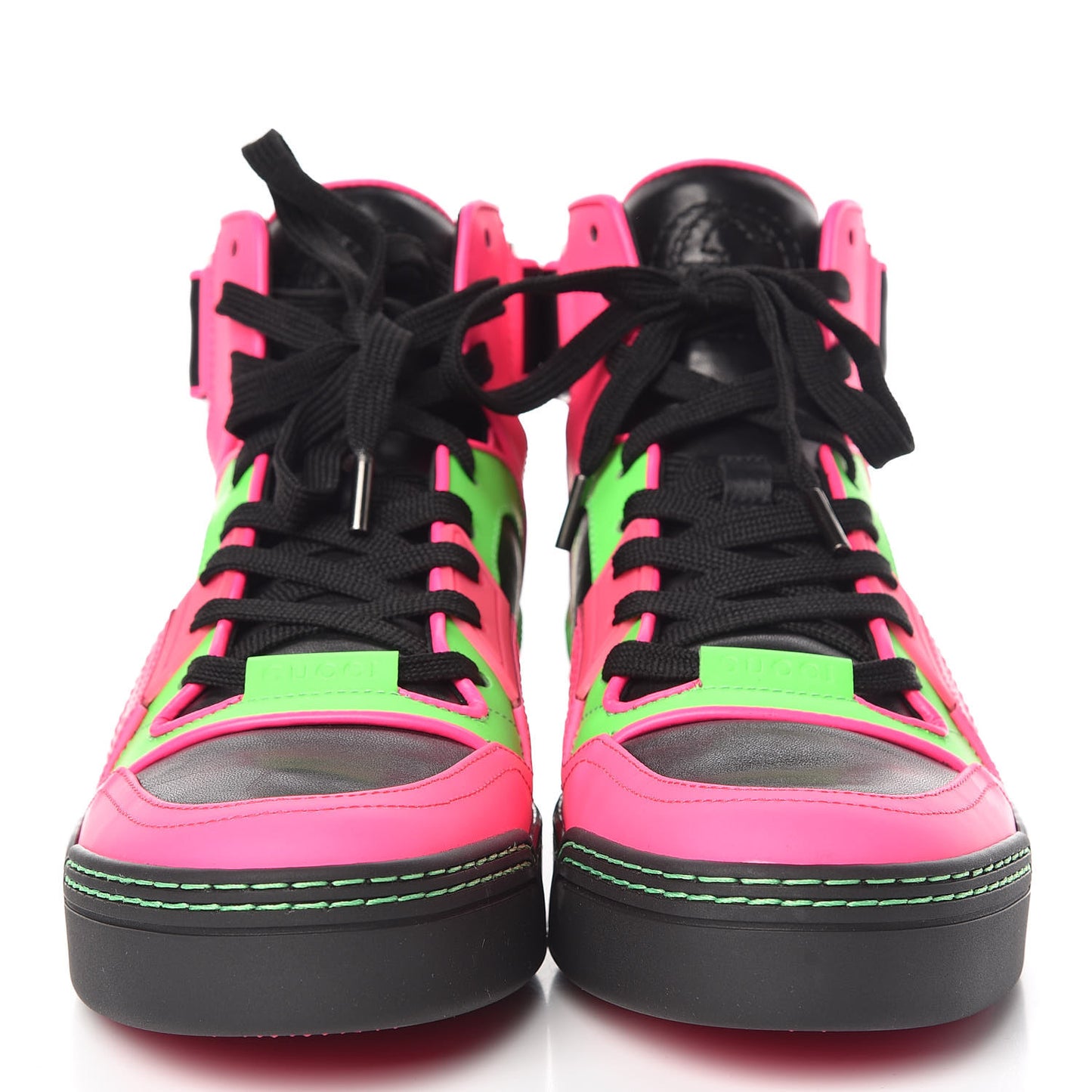 Calfskin Womens High Top Sneakers 40 Black Neon Green Pink