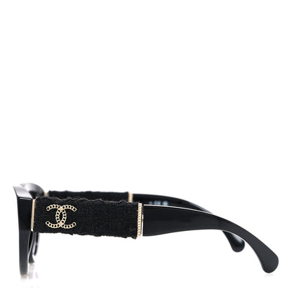 Chanel Acetate Tweed Wool CC Chain Sunglasses 5513 Black 3 of 8