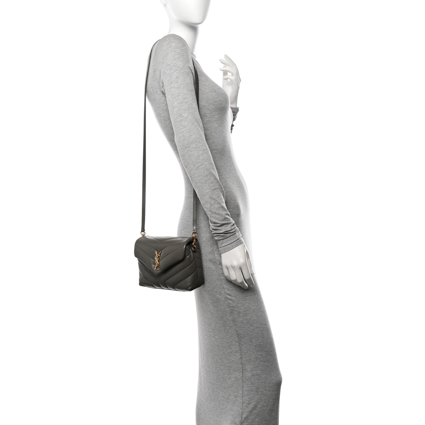 Calfskin Y Quilted Monogram Toy Loulou Crossbody Bag Grey Kaki