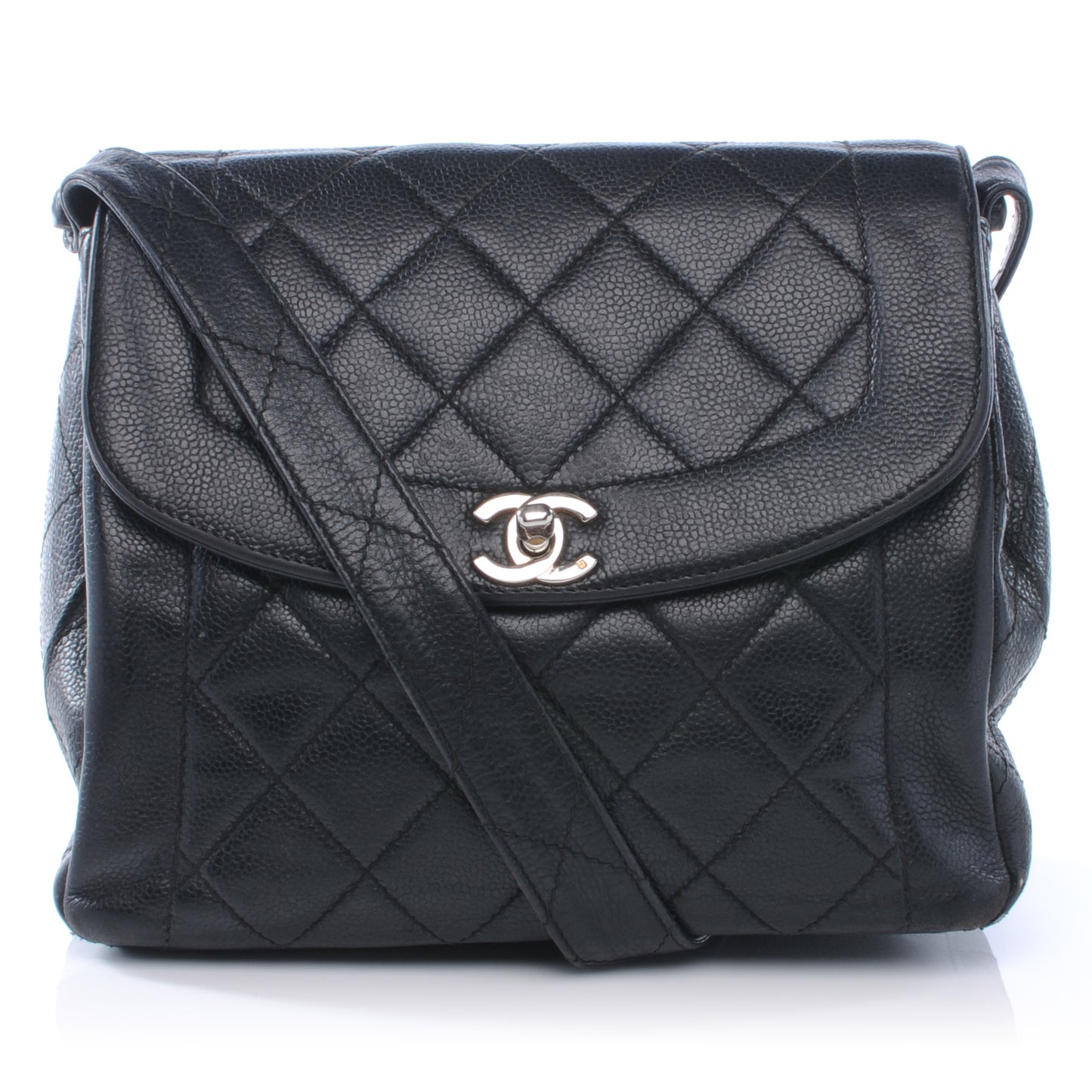 Caviar Quilted Shoulder Flap Bag Black
