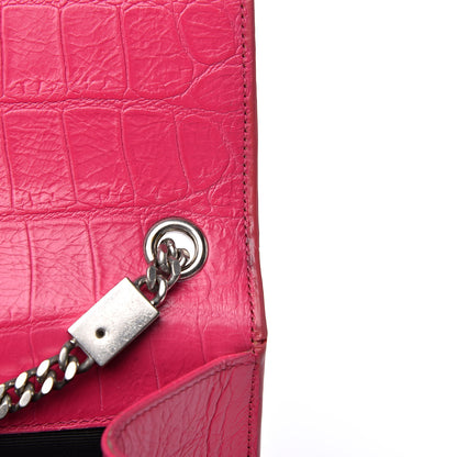 Saint Laurent Calfskin Crocodile Embossed Medium Classic Monogram Kate Tassel Satchel Fuchsia 14 of 15