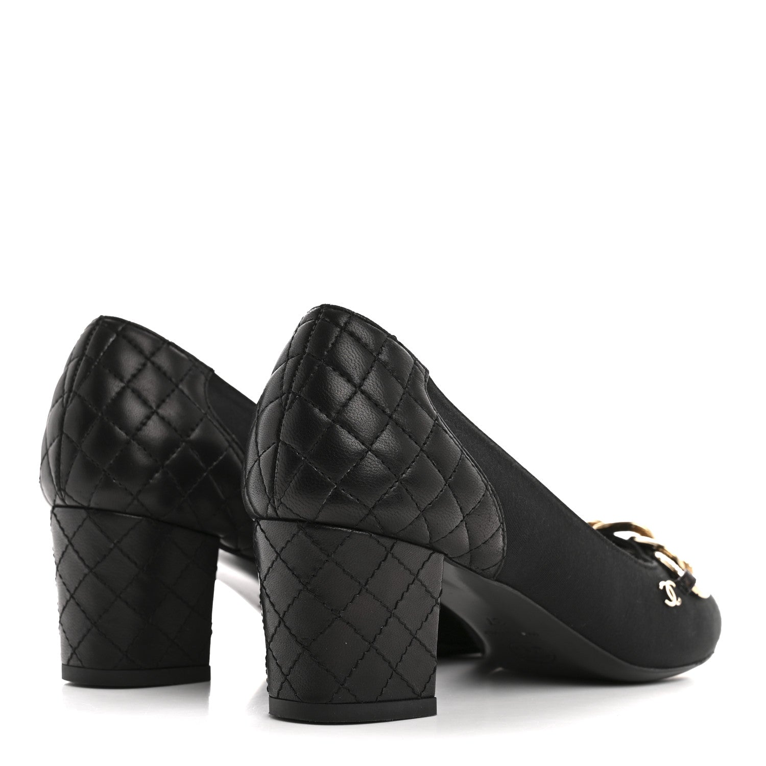 Chanel Nylon Lambskin Quilted Chain CC Pumps 37 Black 5 of 11