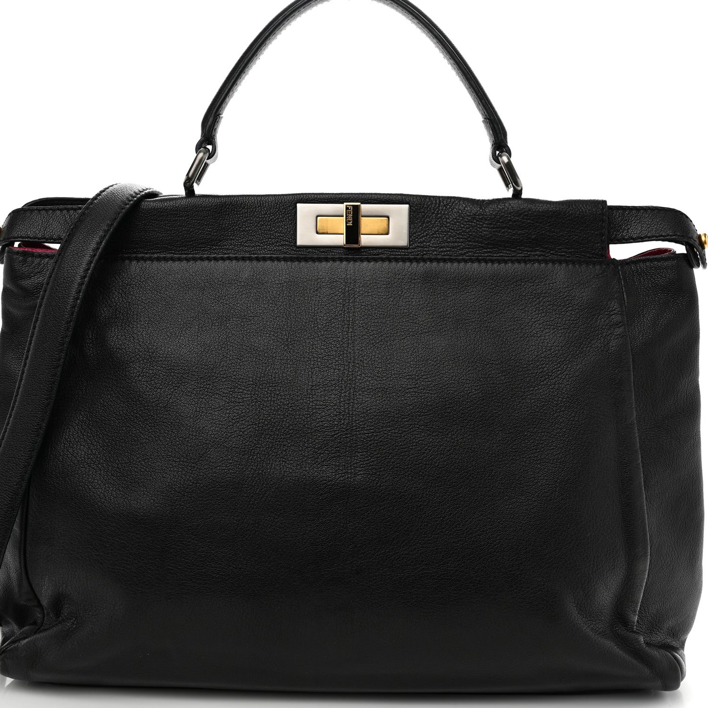 Goatskin Large Peekaboo Iconic Satchel Black Lampone