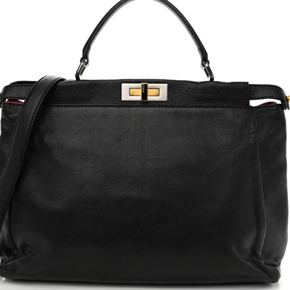 Fendi Goatskin Large Peekaboo Iconic Satchel Black Lampone 8 of 10